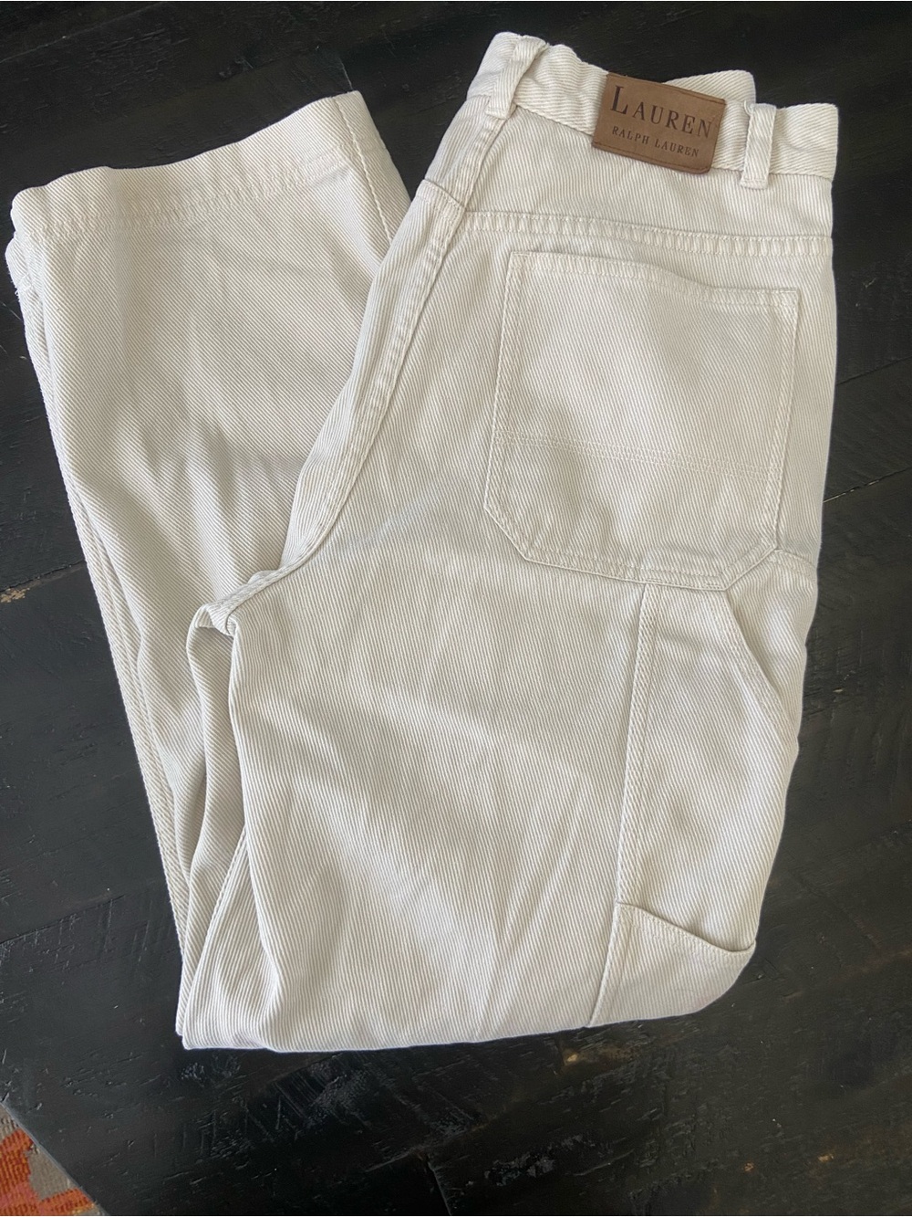 Lauren Ralph Lauren Cream Carpenter Pants with Utility Pockets 100% Cotton